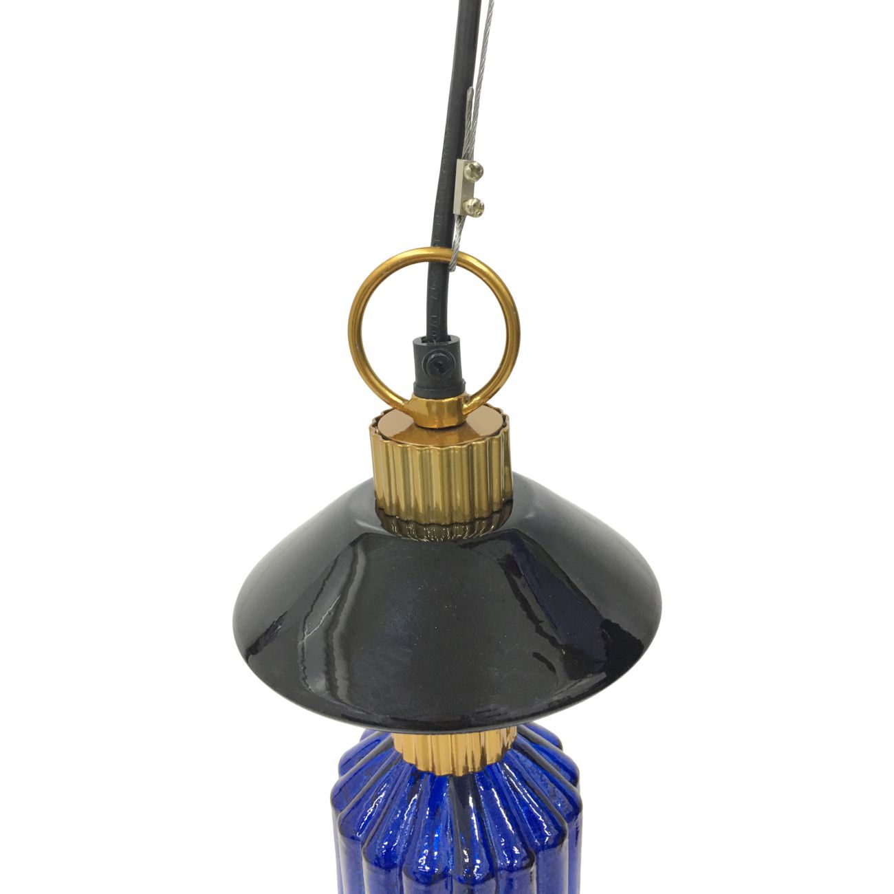 LIBRA INTERIORS Alena Ink Blue and Frosted Glass Pendant Ceiling Light