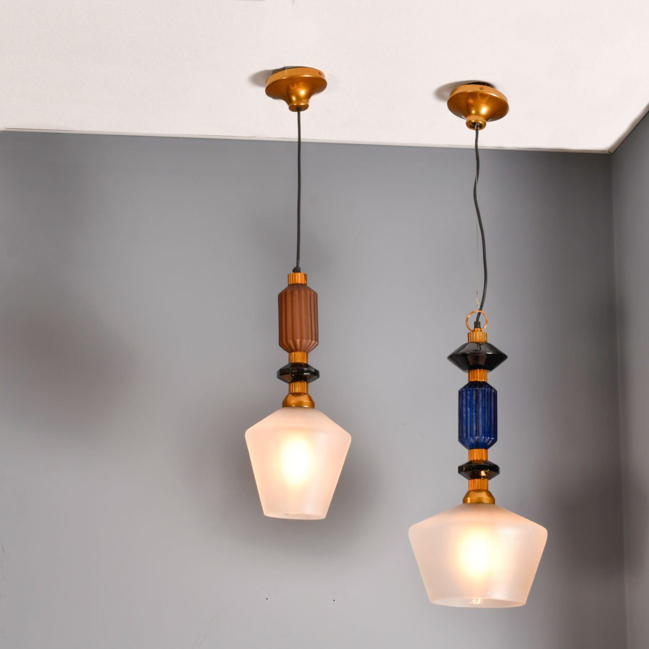 LIBRA INTERIORS Alena Ink Blue and Frosted Glass Pendant Ceiling Light