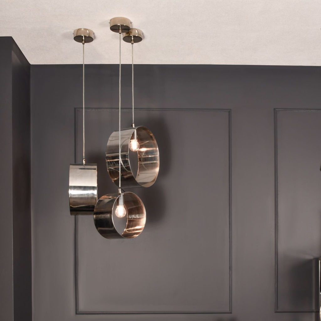 LIBRA INTERIORS Ara Polished Silver 3 Ring Pendant Light