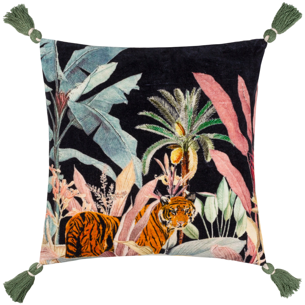 WYLDER Midnight Jungle Cushion Noir Square Pillow Case, 100% Cotton, 50cm x 50cm, Choice of 4 Fillings - Regina Luxury Interiors