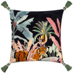 WYLDER Midnight Jungle Cushion Noir Square Pillow Case, 100% Cotton, 50cm x 50cm, Choice of 4 Fillings - Regina Luxury Interiors