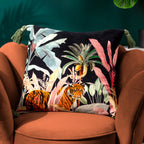 WYLDER Midnight Jungle Cushion Noir Square Pillow Case, 100% Cotton, 50cm x 50cm, Choice of 4 Fillings - Regina Luxury Interiors