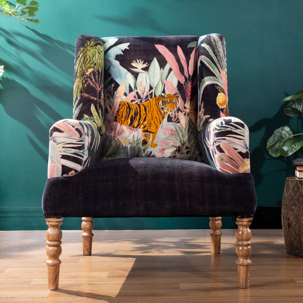 WYLDER Midnight Jungle Chair Noir in 100% Cotton Velvet (LAST ONE!) - Regina Luxury Interiors