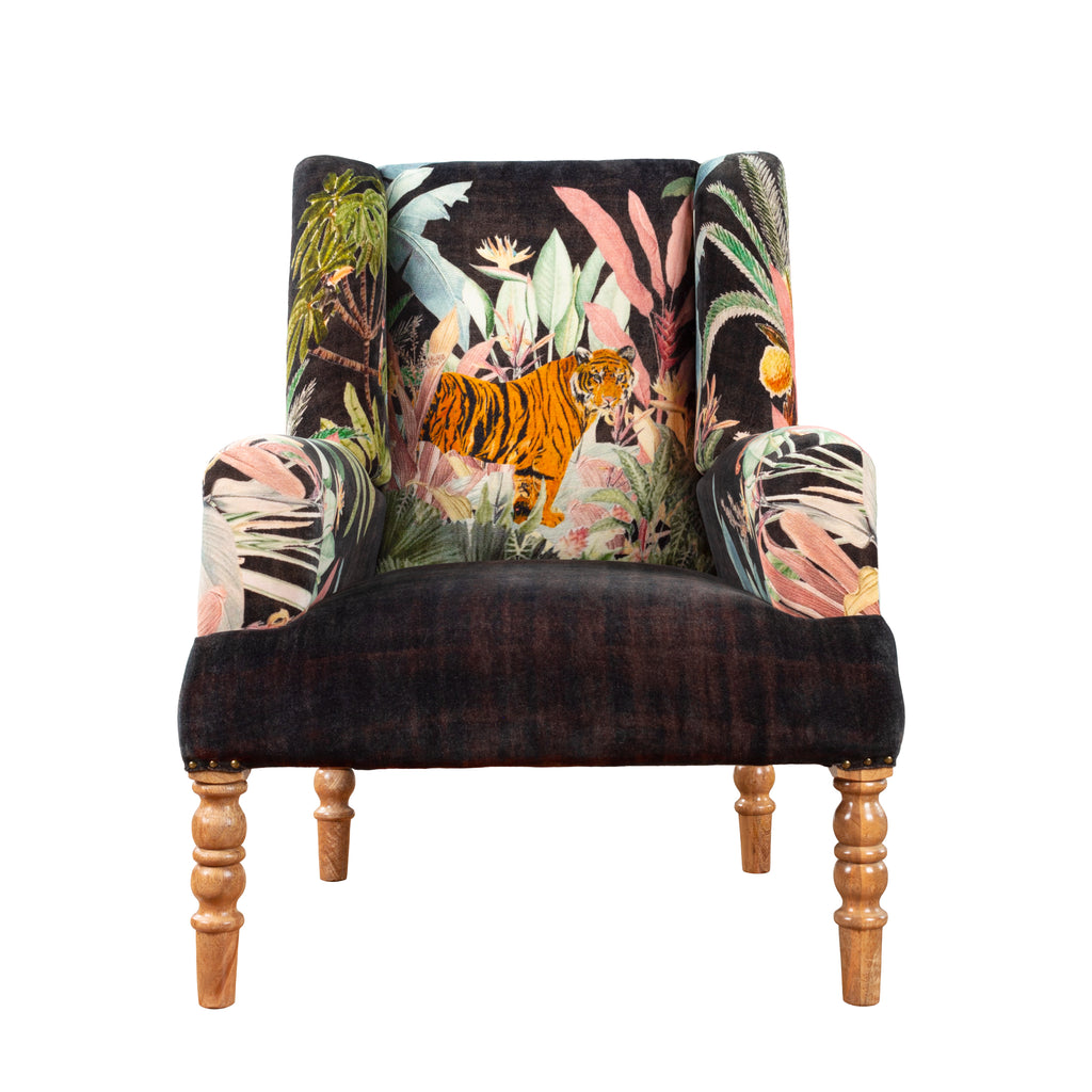 WYLDER Midnight Jungle Chair Noir in 100% Cotton Velvet (LAST ONE!) - Regina Luxury Interiors