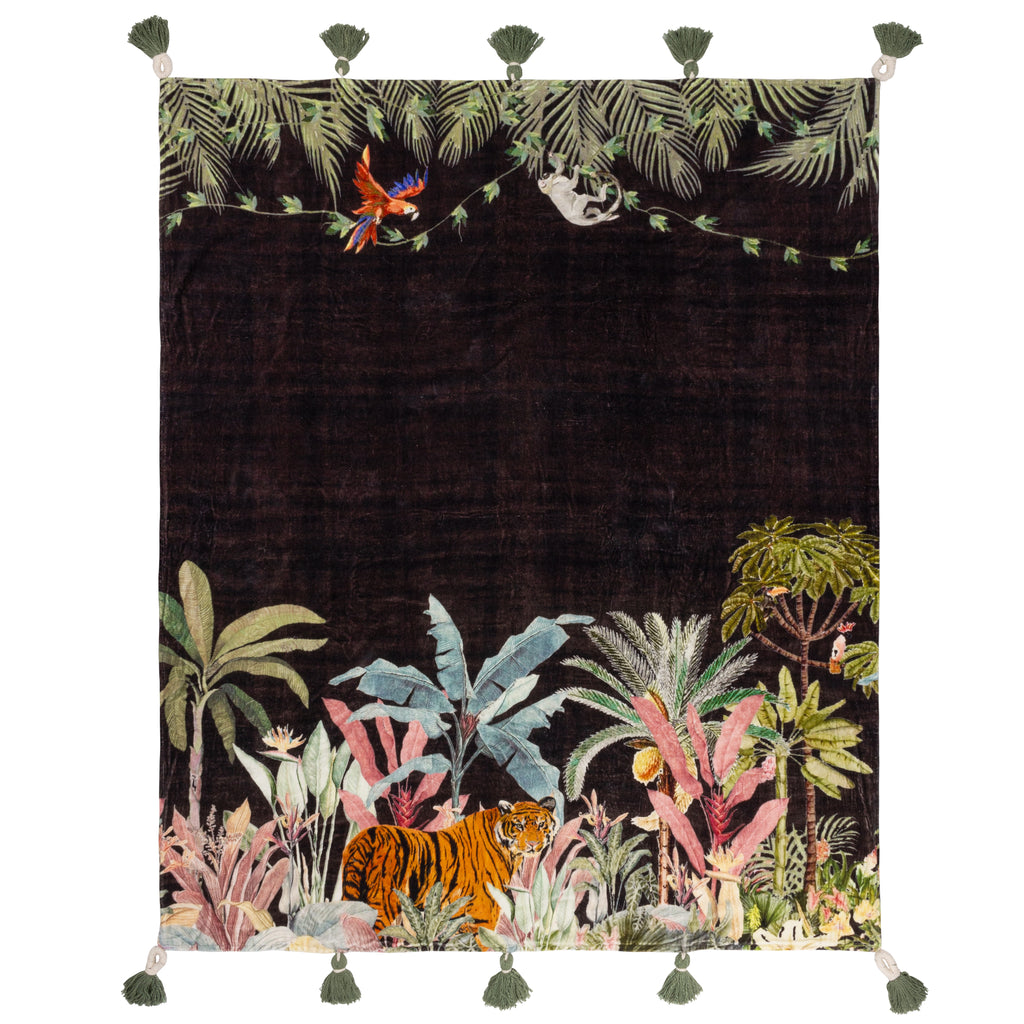 WYLDER Midnight Jungle Throw Noir, 100% Cotton, 125x150 cm - Regina Luxury Interiors