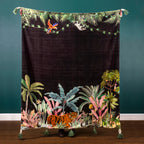 WYLDER Midnight Jungle Throw Noir, 100% Cotton, 125x150 cm - Regina Luxury Interiors