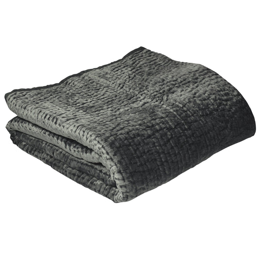 PAOLETTI Brooklands Quilted Bedspread with Linen Edge, Graphite 1