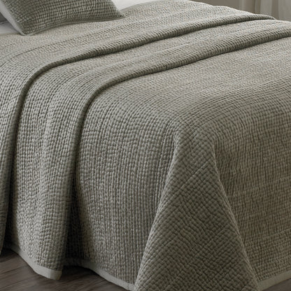 PAOLETTI Brooklands Quilted Bedspread with Linen Edge, Silver 3