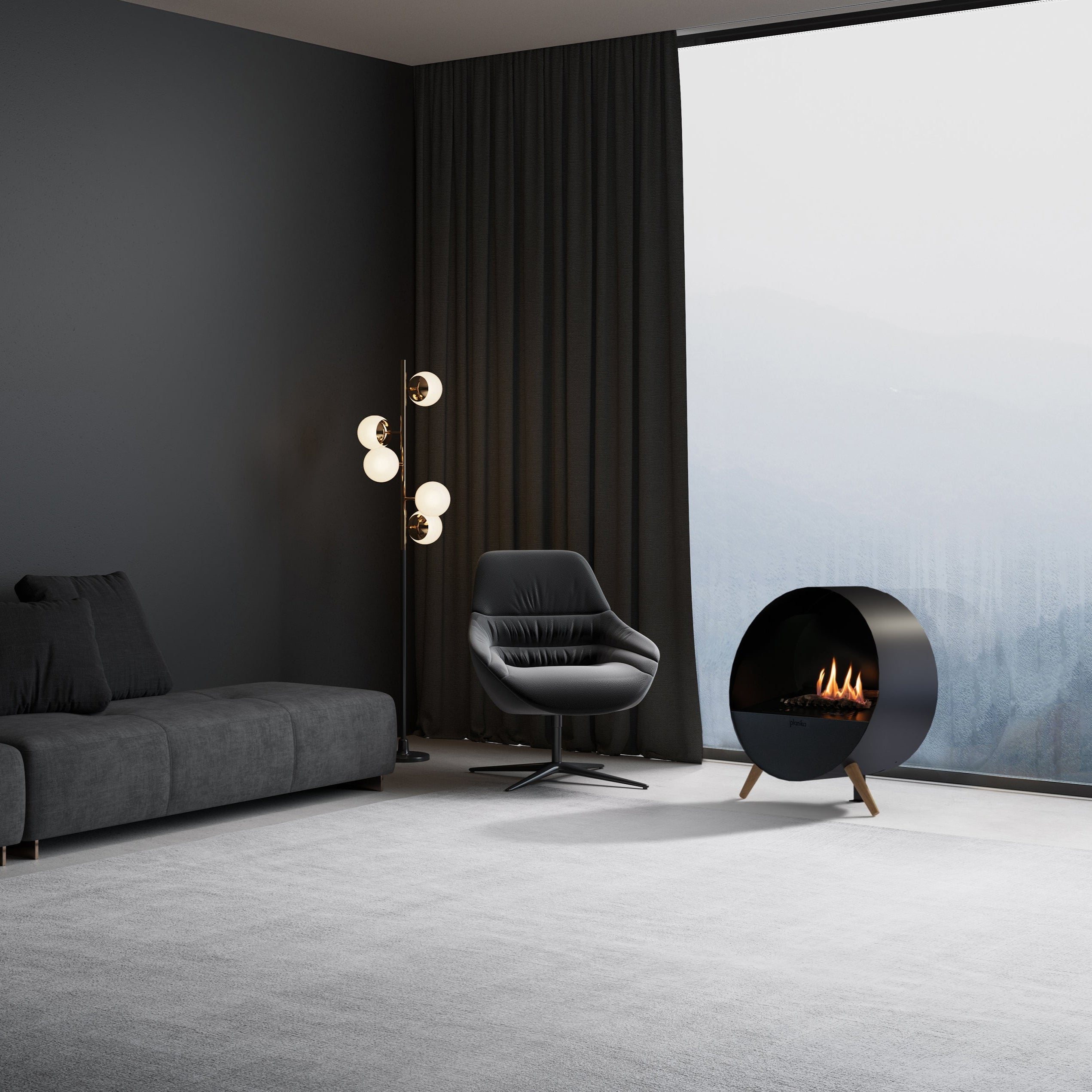 PLANIKA Bubble | Automatic Bioethanol Net Zero Wall & Freestanding Fire | BEV® Technology | Remote Controlled | Black