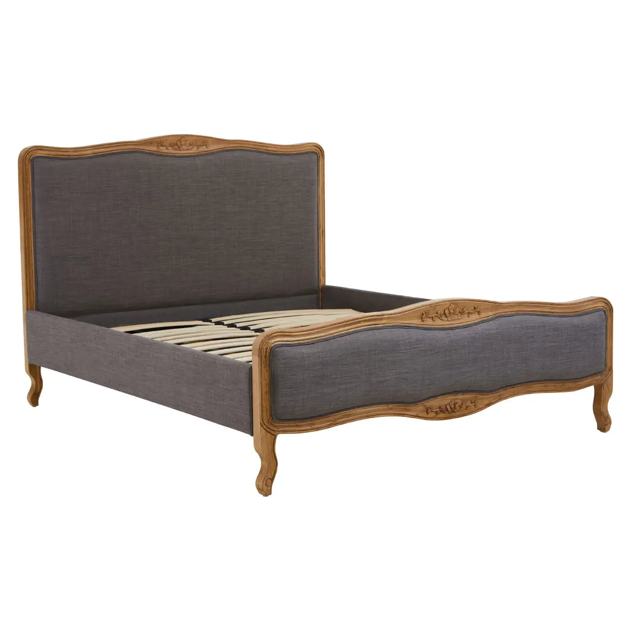 REGINA INTERIORS Louis SUPER KING SIZE Solid Oak Grey Upholstered Bed Frame, Grey