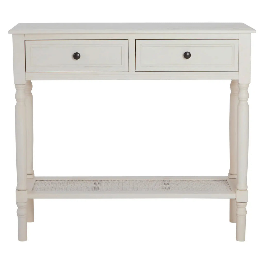 REGINA STUDIO Antoinette Antique White Console Table in Pine Wood and Rattan, 91 x 81 x 33 cm