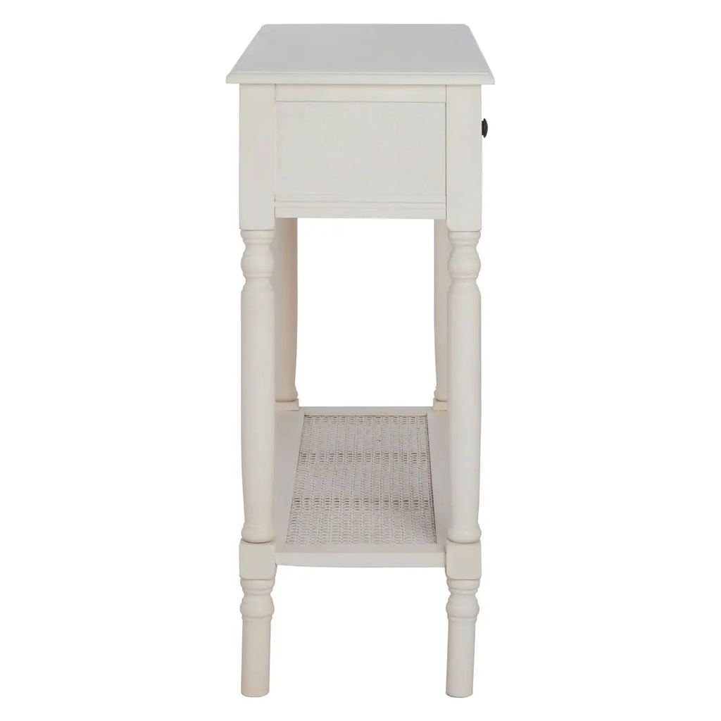 REGINA STUDIO Antoinette Antique White Console Table in Pine Wood and Rattan, 91 x 81 x 33 cm