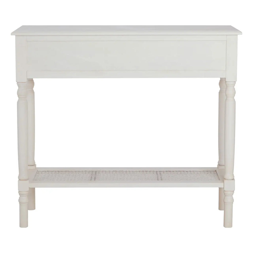 REGINA STUDIO Antoinette Antique White Console Table in Pine Wood and Rattan, 91 x 81 x 33 cm