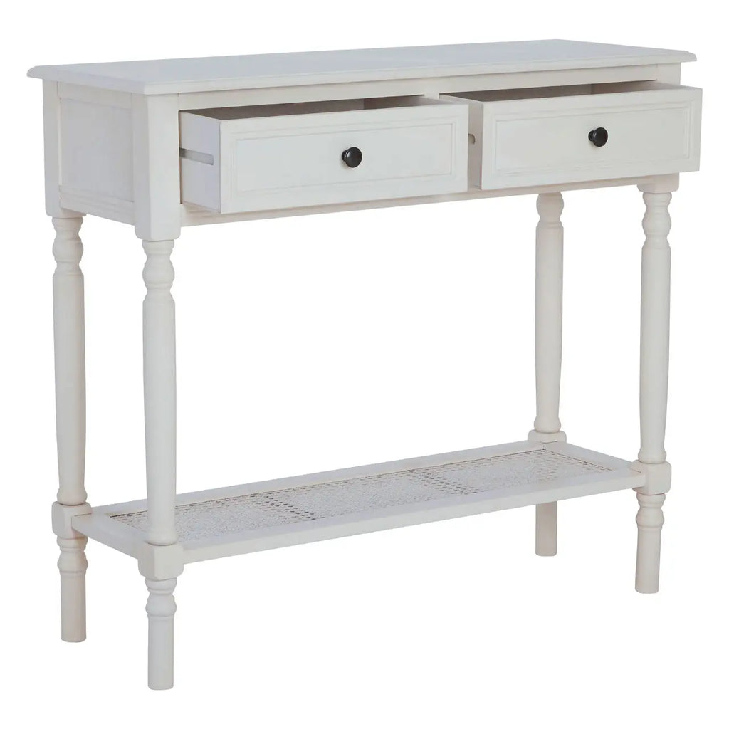 REGINA STUDIO Antoinette Antique White Console Table in Pine Wood and Rattan, 91 x 81 x 33 cm