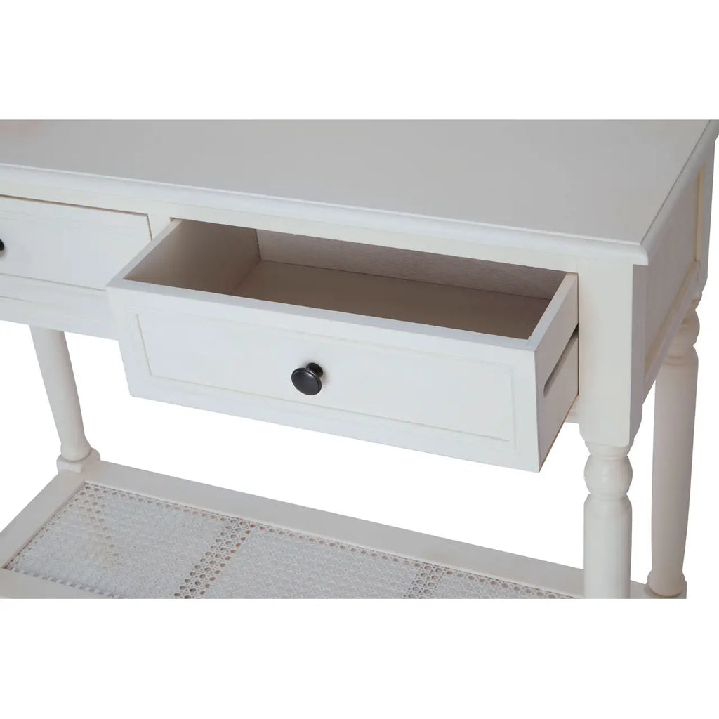 REGINA STUDIO Antoinette Antique White Console Table in Pine Wood and Rattan, 91 x 81 x 33 cm