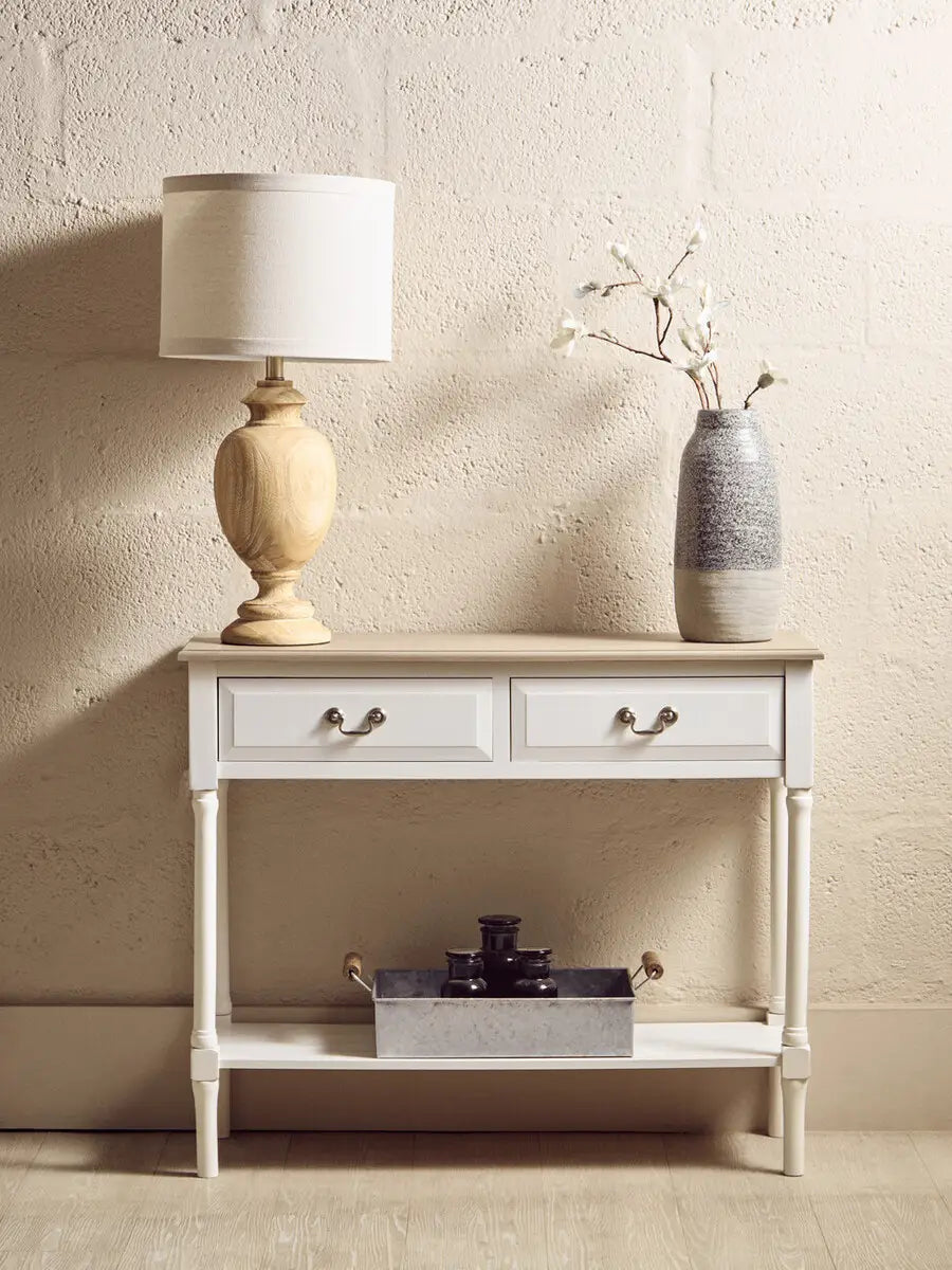 REGINA STUDIO Antoinette Ivory 2-Drawer Console Table in Pine Wood, 91 x 75 x 33 cm