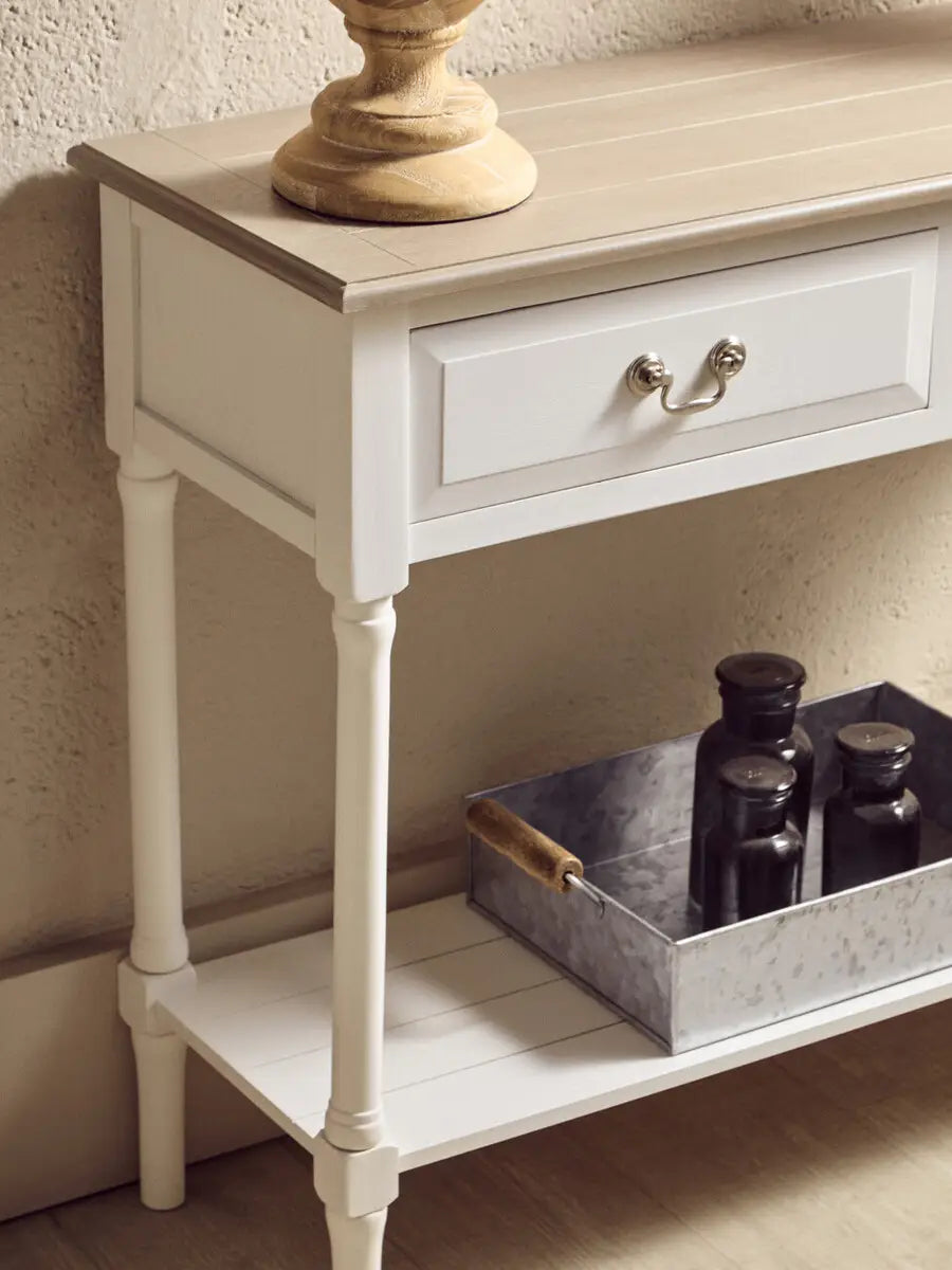 REGINA STUDIO Antoinette Ivory 2-Drawer Console Table in Pine Wood, 91 x 75 x 33 cm