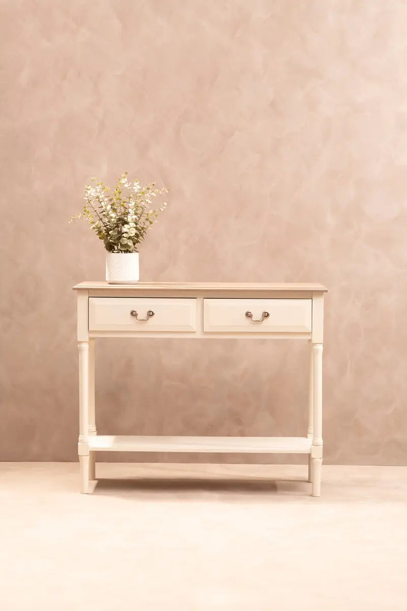 REGINA STUDIO Antoinette Ivory 2-Drawer Console Table in Pine Wood, 91 x 75 x 33 cm