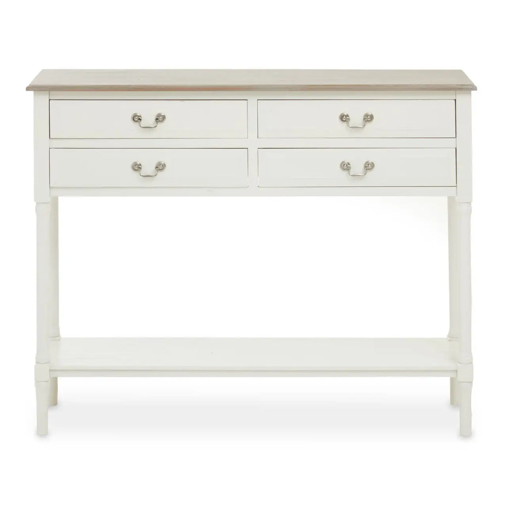 REGINA STUDIO Antoinette Ivory 4-Drawer Console Table in 100% Pine Wood, 113 x 32 x 90 cm