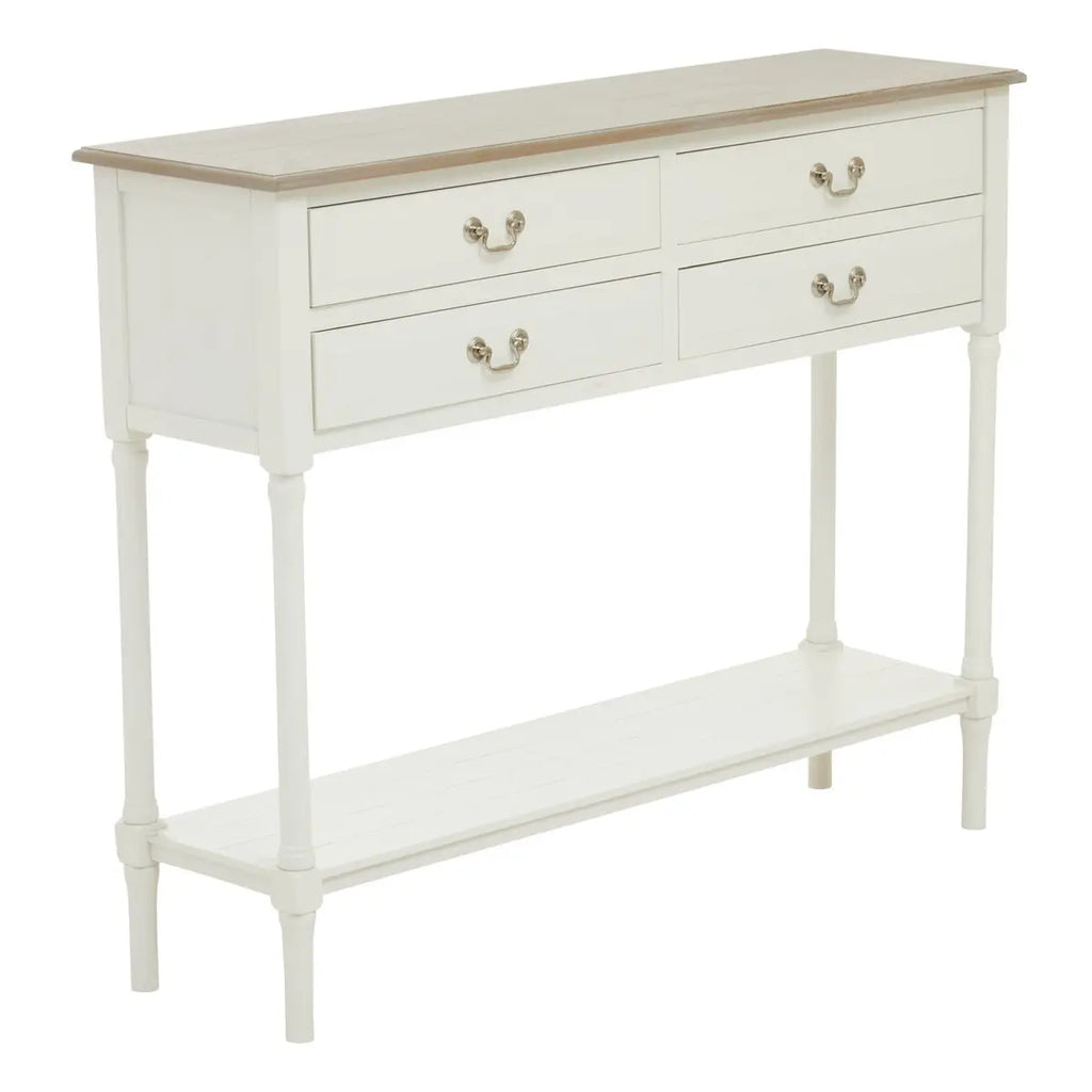 REGINA STUDIO Antoinette Ivory 4-Drawer Console Table in 100% Pine Wood, 113 x 32 x 90 cm