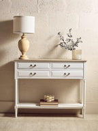 REGINA STUDIO Antoinette Ivory 4-Drawer Console Table in 100% Pine Wood, 113 x 32 x 90 cm