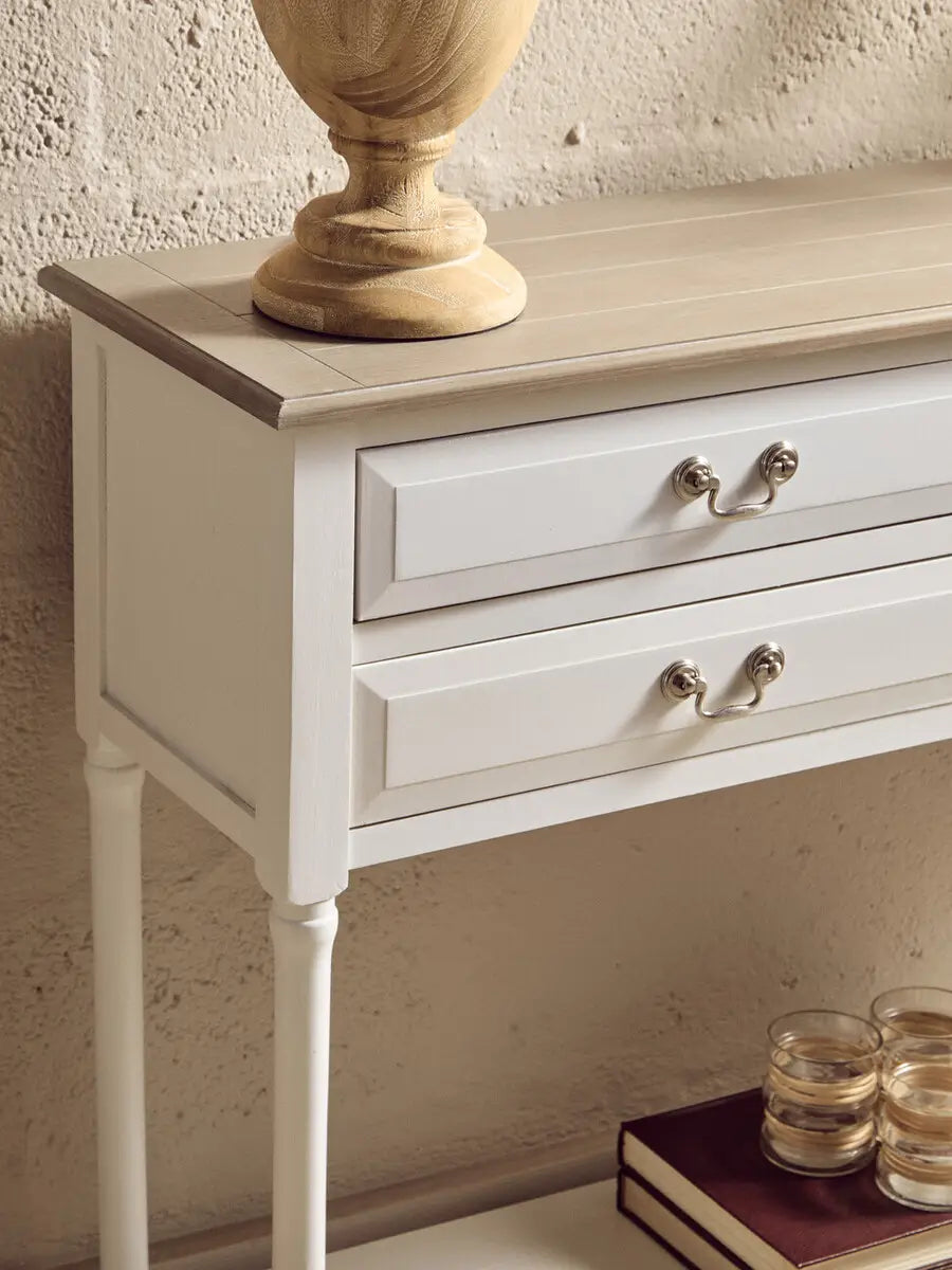 REGINA STUDIO Antoinette Ivory 4-Drawer Console Table in 100% Pine Wood, 113 x 32 x 90 cm