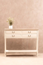 REGINA STUDIO Antoinette Ivory 4-Drawer Console Table in 100% Pine Wood, 113 x 32 x 90 cm