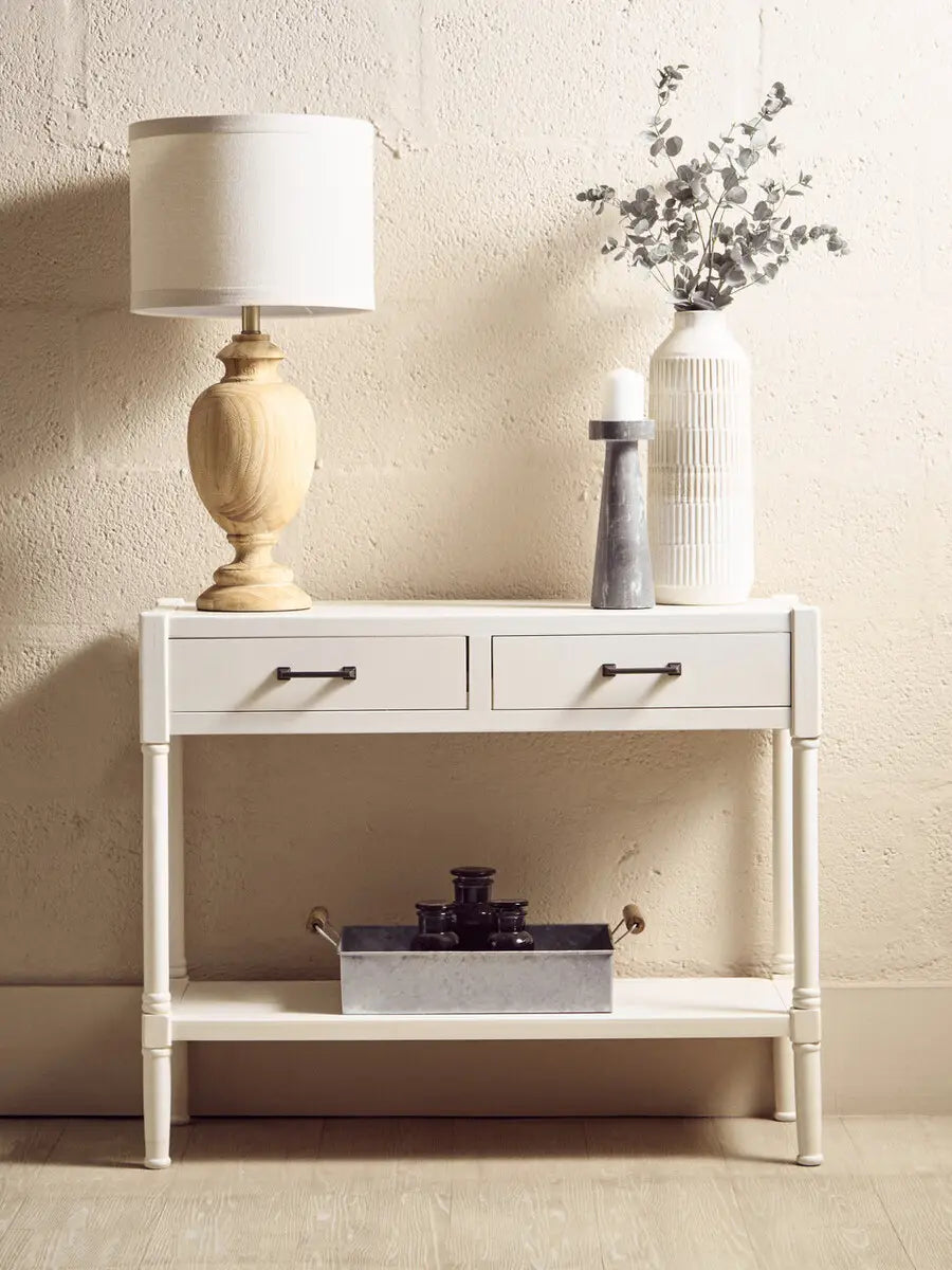 REGINA STUDIO Antoinette Pearl-White 2-Drawer Console Table in Pine Wood, 91 x 75 x 35 cm