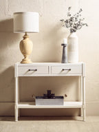 REGINA STUDIO Antoinette Pearl-White 2-Drawer Console Table in Pine Wood, 91 x 75 x 35 cm