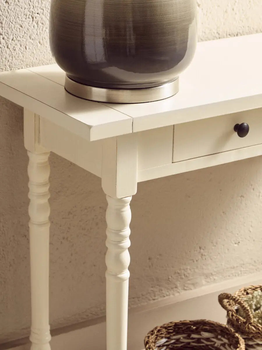 REGINA STUDIO Antoinette White 2-Drawer Console Table in Pine Wood, 91 x 75 x 35 cm