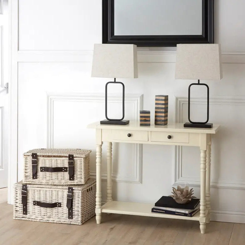 REGINA STUDIO Antoinette White 2-Drawer Console Table in Pine Wood, 91 x 75 x 35 cm