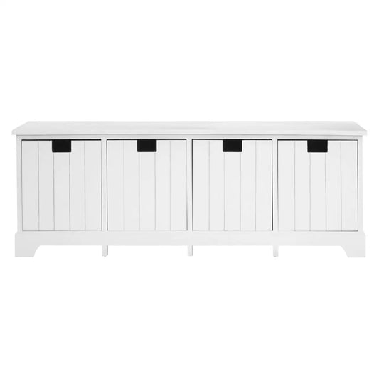 REGINA STUDIO Beach 4-Drawer Paulownia Wood Storage Bench / Blanket Box in White 1