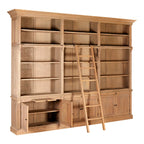 REGINA STUDIO Bodleian 3-Section Bookcase with Ladder in 100% American Oak, Colonial Style, 308 x 240 x 44 cm
