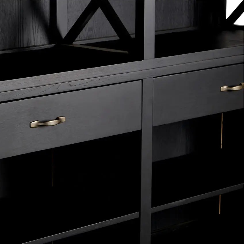 REGINA STUDIO Bodleian | 3- Section Extra Large Black Bookcase | 3- Drawers | 18 Compartments | Birch