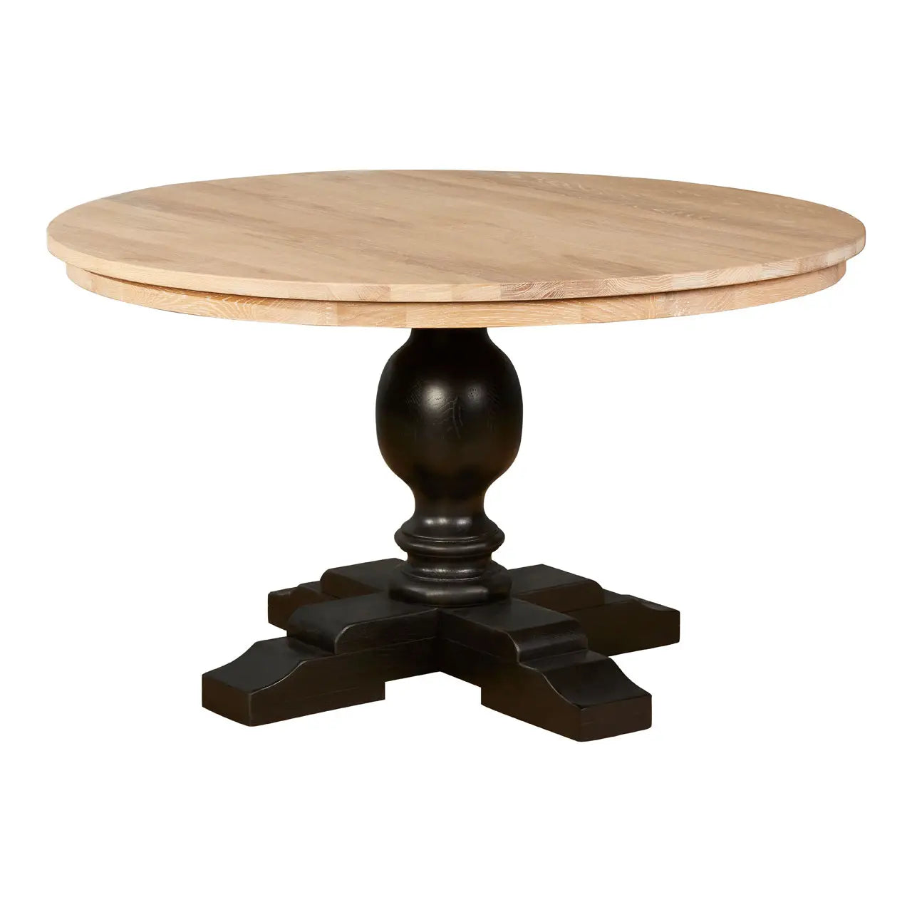 REGINA STUDIO Bodleian | Round Black Dining Table | Whitewashed Table Top | 100% Solid American Oak