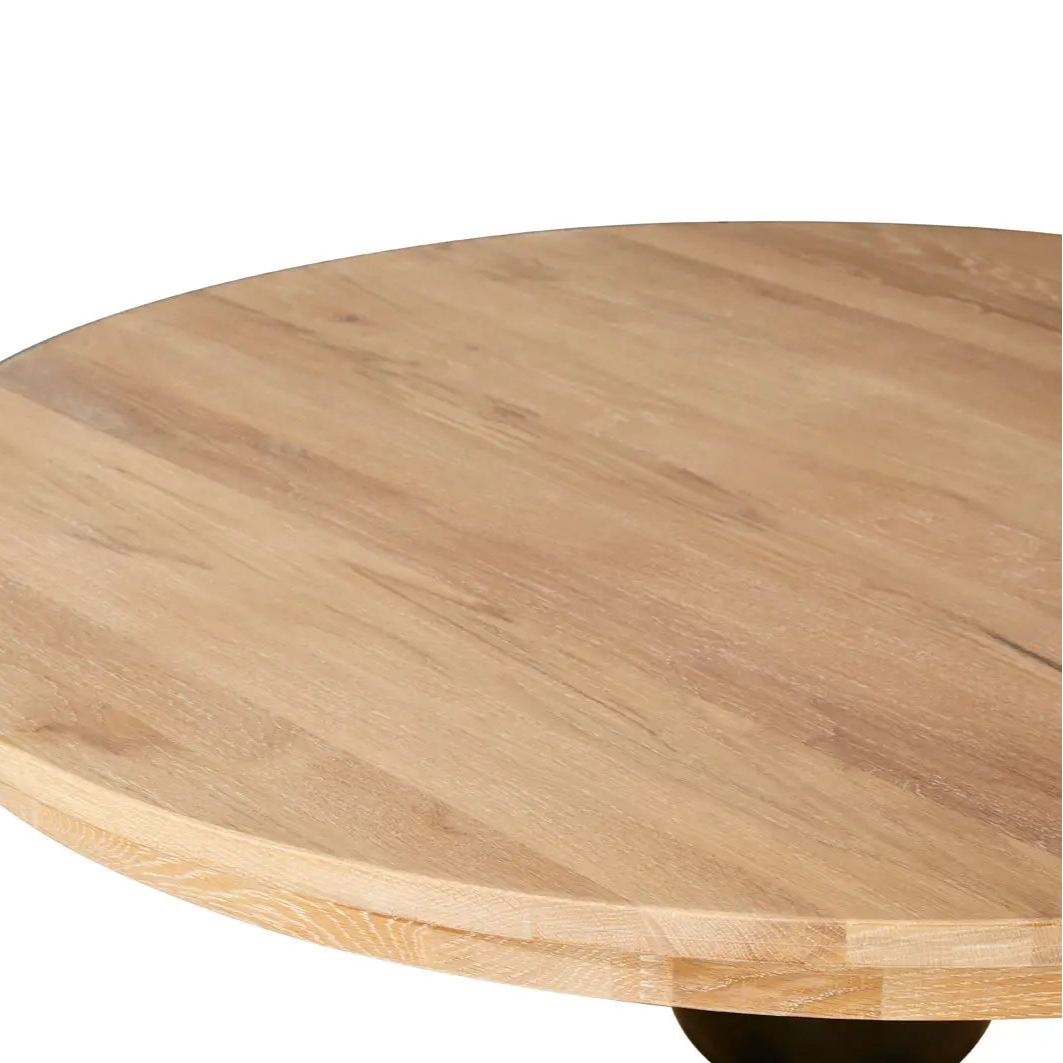 REGINA STUDIO Bodleian | Round Black Dining Table | Whitewashed Table Top | 100% Solid American Oak