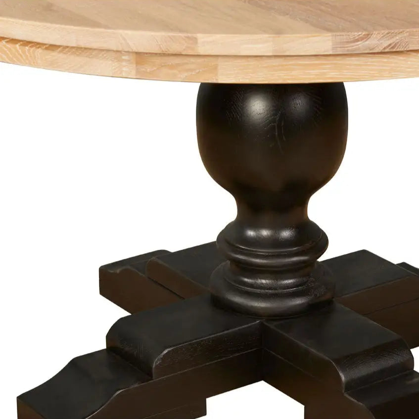 REGINA STUDIO Bodleian | Round Black Dining Table | Whitewashed Table Top | 100% Solid American Oak