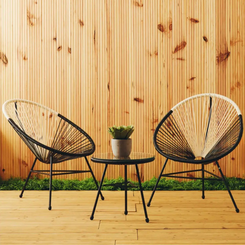 REGINA STUDIO Frank Dual Tone Rattan And Steel 3-Piece Patio Set, 2 Chairs 1 Table