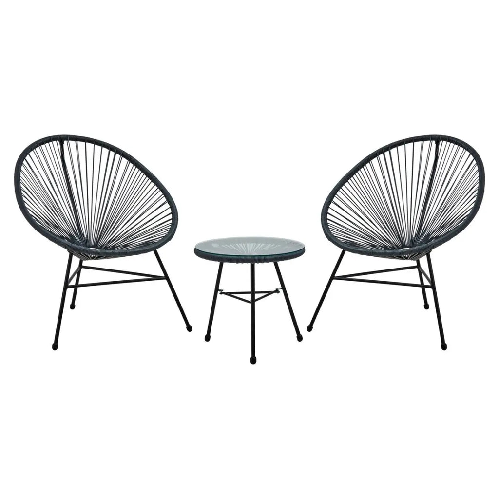 REGINA STUDIO Frank Grey Rattan And Steel 3-Piece Patio Set, 2 Chairs 1 Table