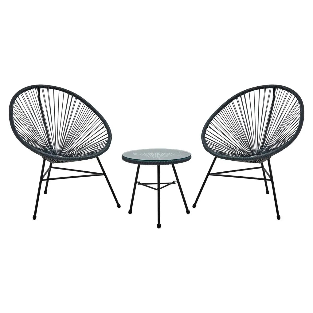REGINA STUDIO Frank Grey Rattan And Steel 3-Piece Patio Set, 2 Chairs 1 Table