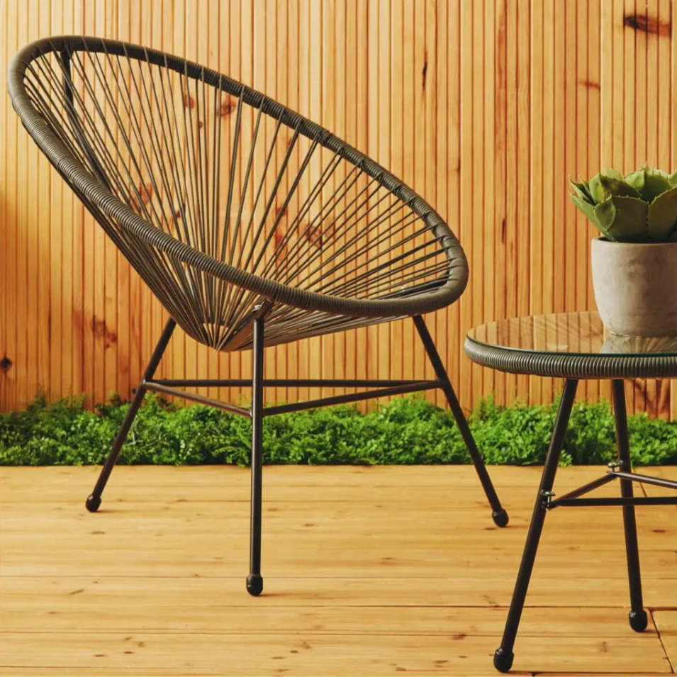 REGINA STUDIO Frank Grey Rattan And Steel 3-Piece Patio Set, 2 Chairs 1 Table