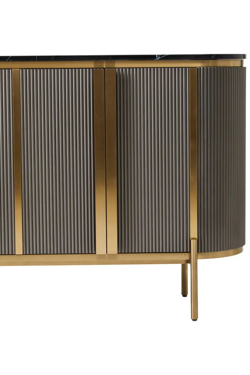 REGINA STUDIO Gatsby Grey 4-Door Sideboard With Black Marble Top and Gold Finish, 160 x 40 cm