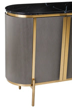 REGINA STUDIO Gatsby Grey 4-Door Sideboard With Black Marble Top and Gold Finish, 160 x 40 cm