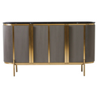 REGINA STUDIO Gatsby Grey 4-Door Sideboard With Black Marble Top and Gold Finish, 160 x 40 cm