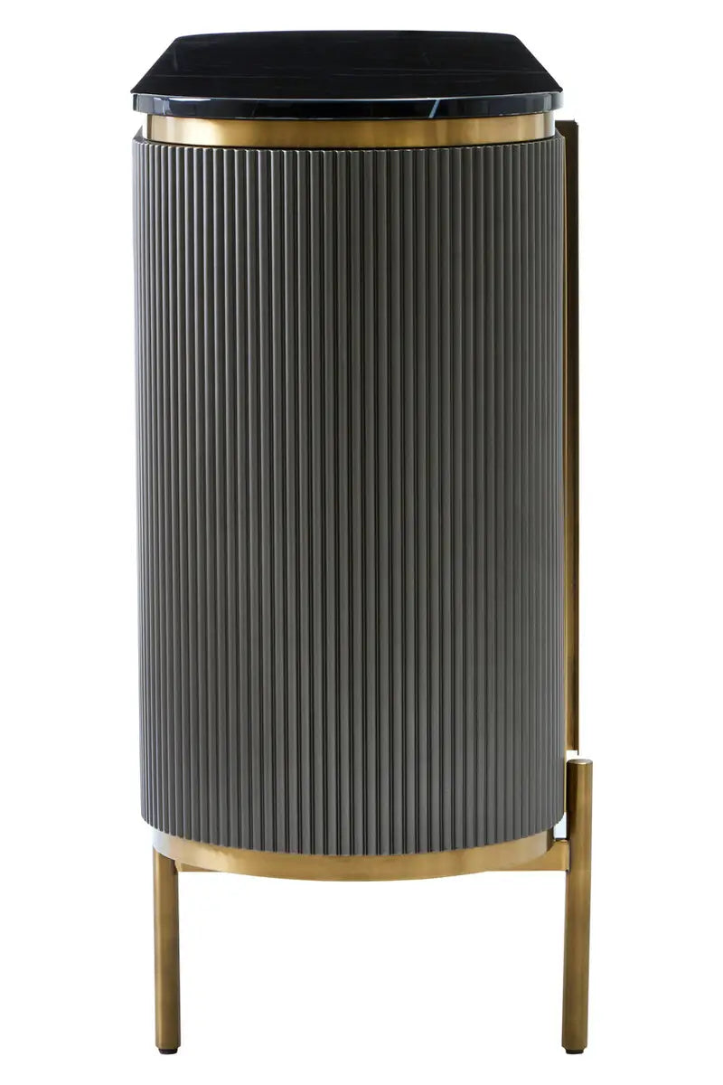 REGINA STUDIO Gatsby Grey 4-Door Sideboard With Black Marble Top and Gold Finish, 160 x 40 cm