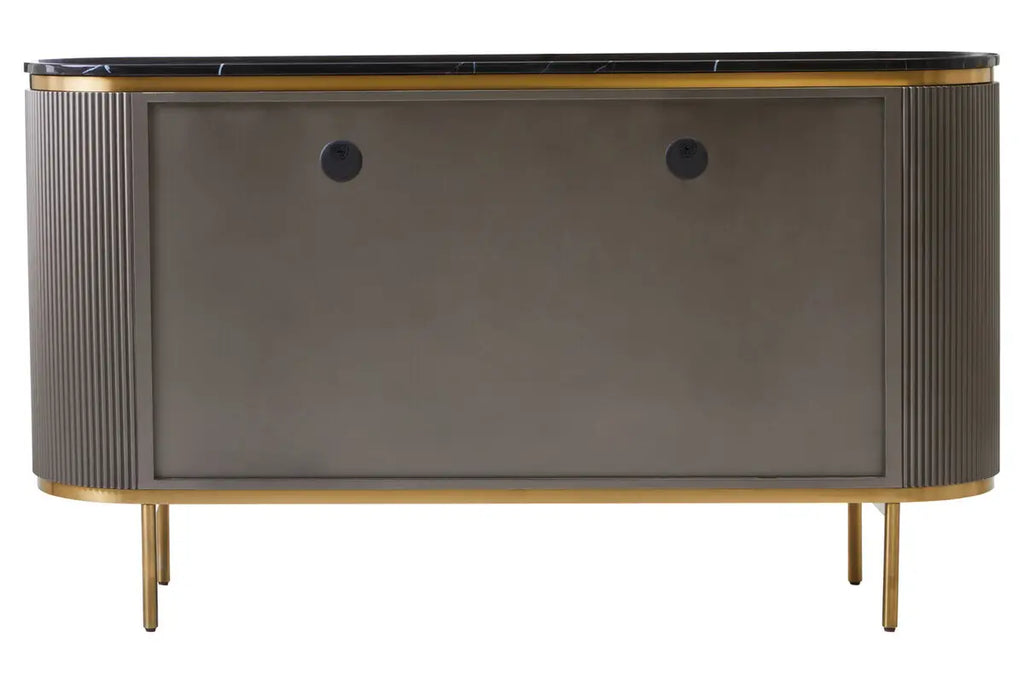 REGINA STUDIO Gatsby Grey 4-Door Sideboard With Black Marble Top and Gold Finish, 160 x 40 cm