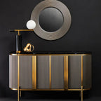 REGINA STUDIO Gatsby Grey 4-Door Sideboard With Black Marble Top and Gold Finish, 160 x 40 cm