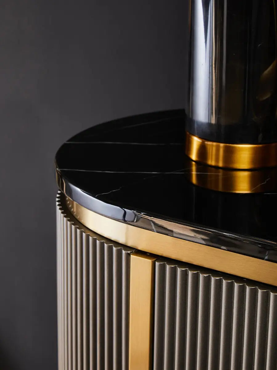 REGINA STUDIO Gatsby Grey 4-Door Sideboard With Black Marble Top and Gold Finish, 160 x 40 cm