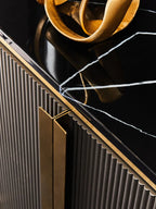 REGINA STUDIO Gatsby Grey 4-Door Sideboard With Black Marble Top and Gold Finish, 160 x 40 cm