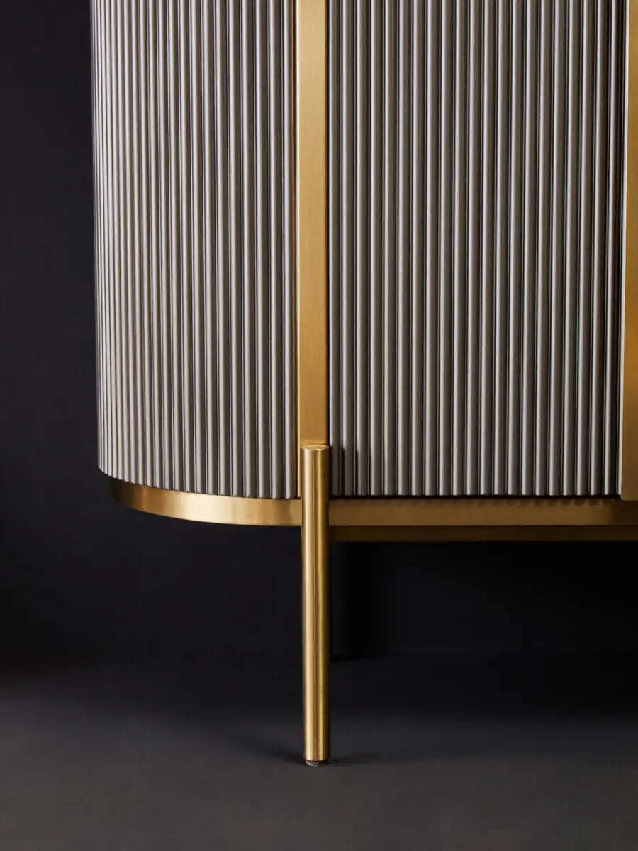 REGINA STUDIO Gatsby Grey 4-Door Sideboard With Black Marble Top and Gold Finish, 160 x 40 cm